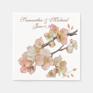 Serviette En Papier Aquarelle douce orange rose vert fleurs d'arbre