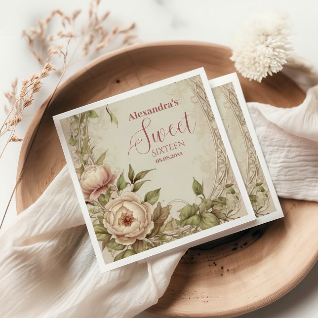 Serviette En Papier Aquarelle douce Pastel Floral Sweet 16 (Créateur téléchargé)