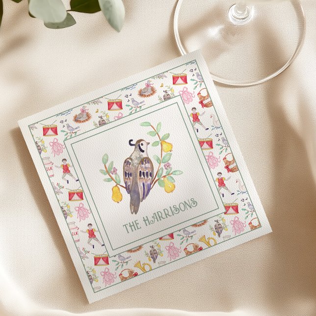 Serviette En Papier Aquarelle Douze Jours de Noël Personnalisé (Créateur téléchargé)