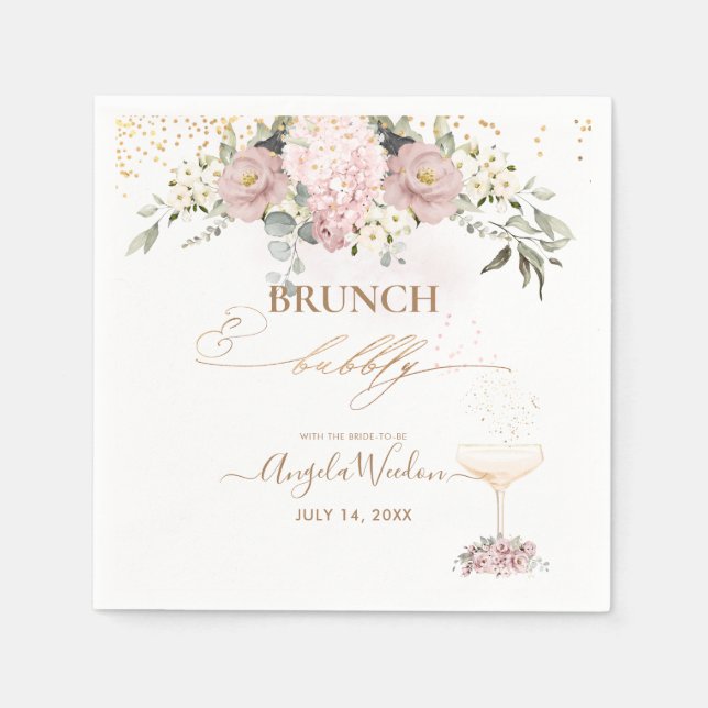 Serviette En Papier Aquarelle Dusty Roses Brunch Bubbly Napkins (Devant)