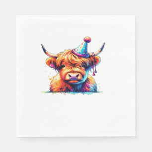 Serviette En Papier Aquarelle écossaise Highland Cow Anniversaire Esse