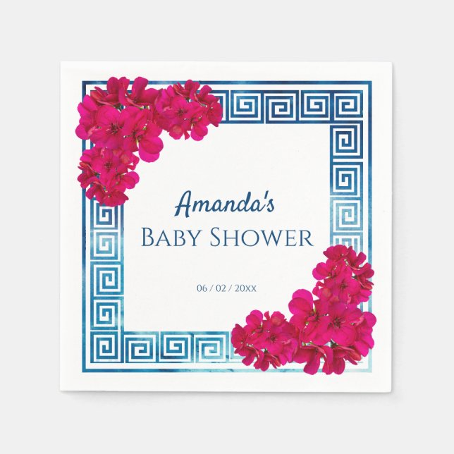 Serviette En Papier Aquarelle Elégance Grecienne + Baby shower rose (Devant)