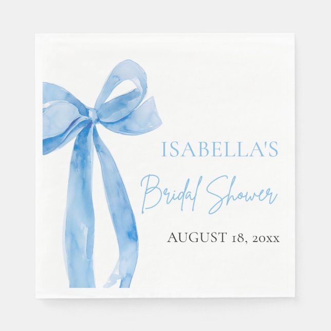 Serviette En Papier Aquarelle Elegant Dusty Blue Bow Fête des mariées (Devant)