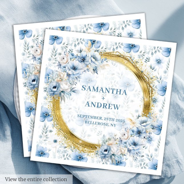 Serviette En Papier Aquarelle élégante Mariage d'accents bleu clair or (Stylish Watercolor Light Blue Gold Accent Wedding Paper Dinner Napkins)