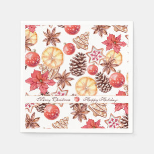 Serviette En Papier Aquarelle Éléments de Noël Motif sans couture