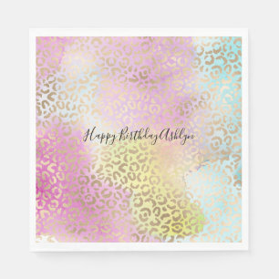 Serviette En Papier Aquarelle Empreinte de léopard Aquarelle rose jaun