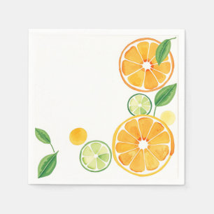 Serviette En Papier Aquarelle en Citrus vive sur le beige doux