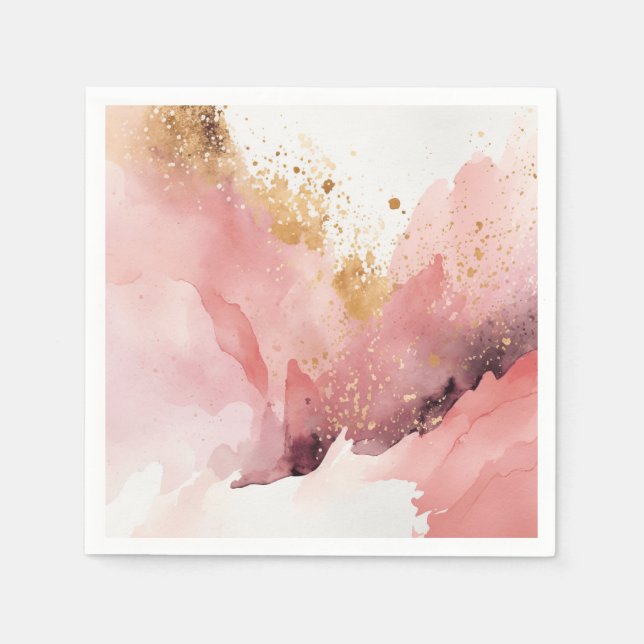 Serviette En Papier Aquarelle en marbre rose et or (Devant)