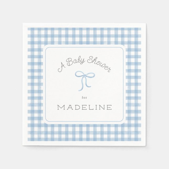 Serviette En Papier Aquarelle En vichy Baby shower bleu clair (Devant)