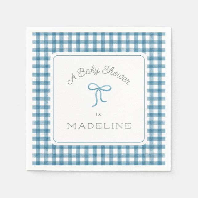 Serviette En Papier Aquarelle En vichy Baby shower bleu Denim (Devant)