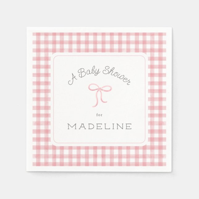 Serviette En Papier Aquarelle En vichy Baby shower rose (Devant)