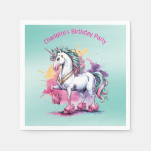 Serviette En Papier Aquarelle enchantée Unicorne fête d'anniversaire