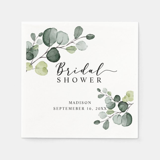 Serviette En Papier Aquarelle Eucalyptus Fête des mariées verte (Devant)
