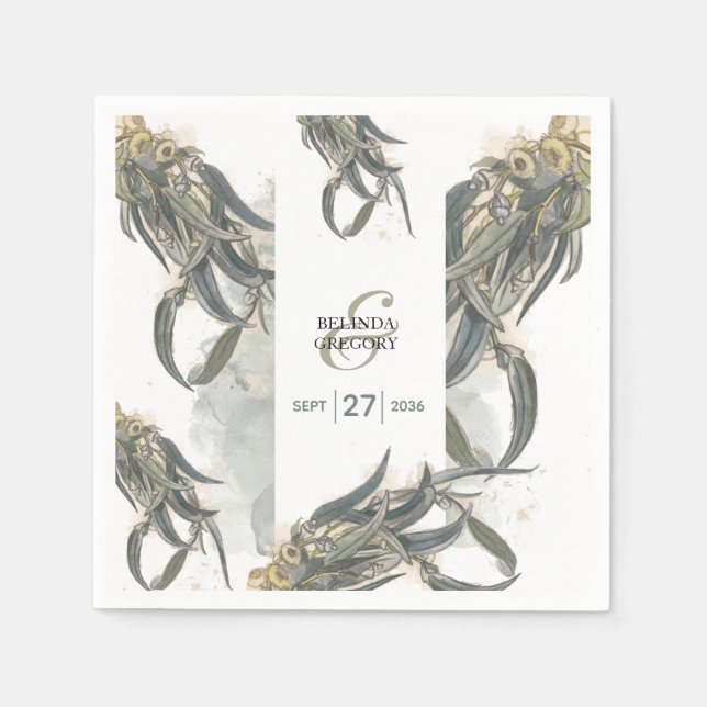 Serviette En Papier Aquarelle Eucalyptus Feuille Mariage vert (Devant)
