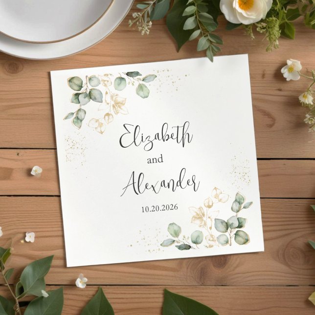 Serviette En Papier Aquarelle Eucalyptus Verdure Mariage serviettes (Créateur téléchargé)