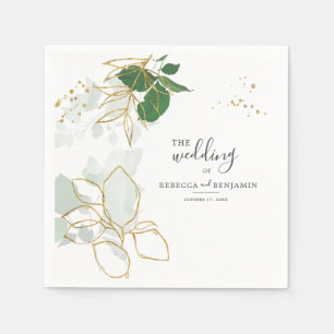Serviette En Papier Aquarelle Eucalyptus Vert Mariage Feuille or