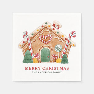 Serviette En Papier Aquarelle Festif pain d'épices Maison Noël