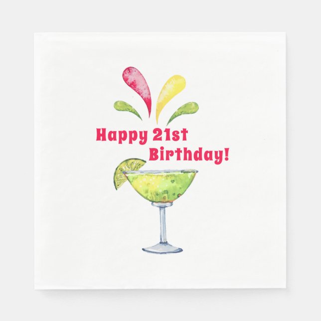 Serviette En Papier Aquarelle festive Margarita | 21e anniversaire (Devant)