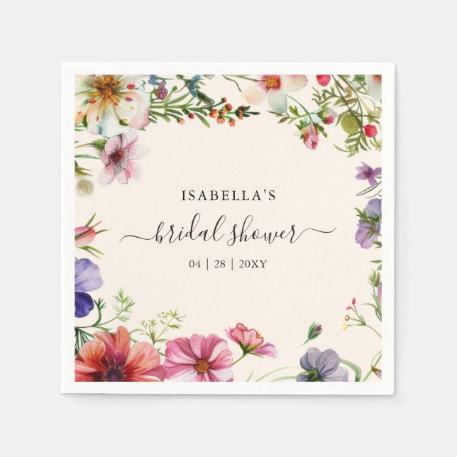 Serviette En Papier Aquarelle Fête des mariées Florale Papier Napkin (Devant)