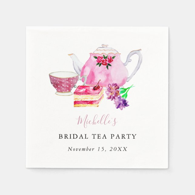 Serviette En Papier Aquarelle Fête des mariées Tea Party Tea Party Pin (Devant)