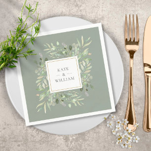 Serviette En Papier Aquarelle Feuillage Vert Sauge