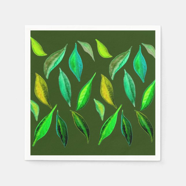 Serviette En Papier Aquarelle feuille verte illustration pique-nique (Devant)