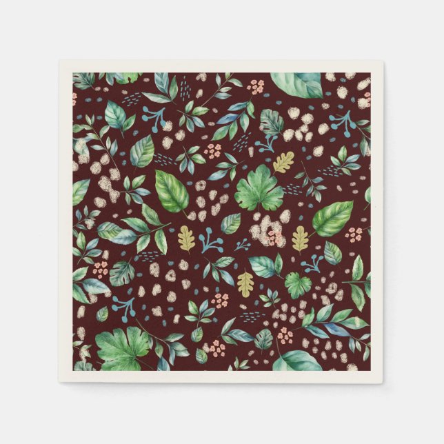 Serviette En Papier Aquarelle Feuilles d'automne en Bourgogne (Devant)