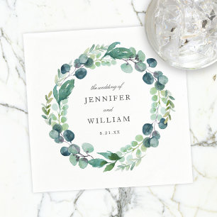 Serviette En Papier Aquarelle feuillue Botaniques Mariage de couronne