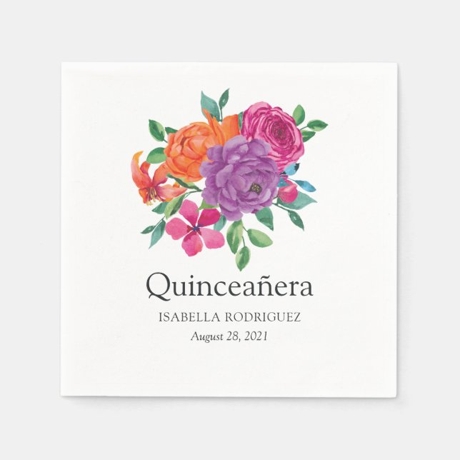 Serviette En Papier Aquarelle Fiesta Quinceañera (Devant)