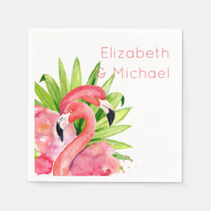 Serviette En Papier Aquarelle Flamants roses tropicaux Fête personnali