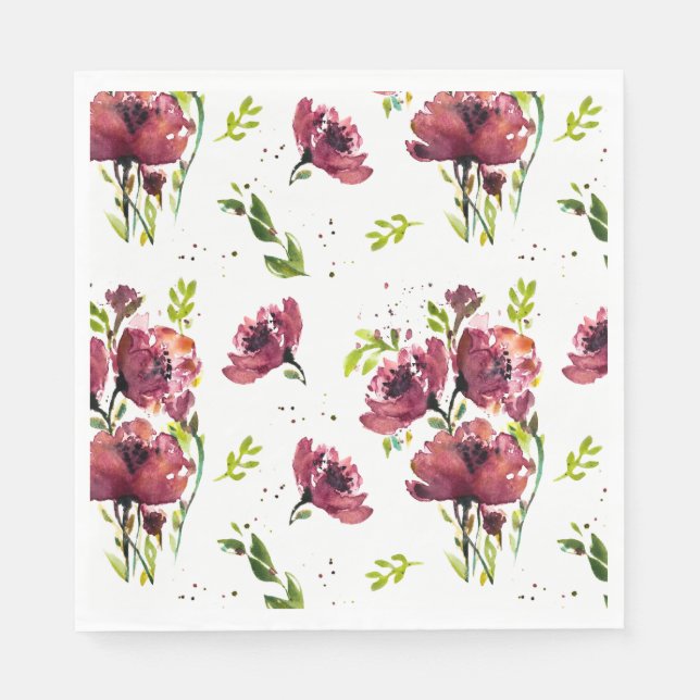 Serviette En Papier Aquarelle Fleur Papier Floral Napkins (Devant)