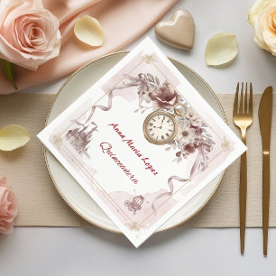 Serviette En Papier Aquarelle fleur rouge Cinderella thème quinceanera