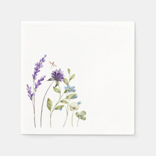 Serviette En Papier Aquarelle fleur sauvage couleur violet bleu estiva
