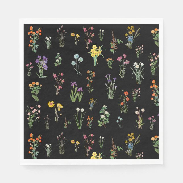 Serviette En Papier Aquarelle fleur sauvage Floral botanique noir (Devant)