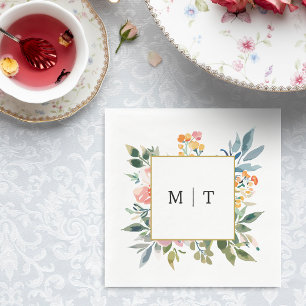 Serviette En Papier Aquarelle Fleur sauvage Floral Mariage Monogramme