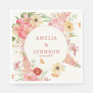 Serviette En Papier Aquarelle fleurie crème au beurre mariage nom du c