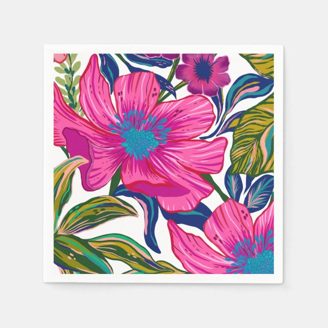 Serviette En Papier Aquarelle fleurie et botanique rose nuptiale (Devant)