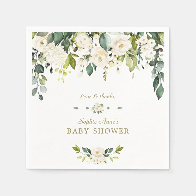 Serviette En Papier Aquarelle Fleurs bleues Baby shower de feuillage v (Devant)