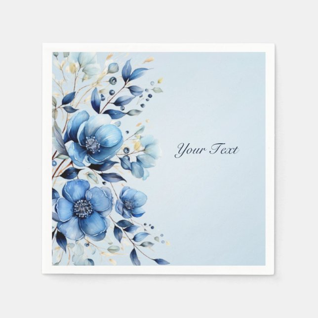 Serviette En Papier Aquarelle Fleurs Bleues serviettes (Devant)