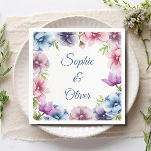 Serviette En Papier Aquarelle Fleurs d'anémone de mariage