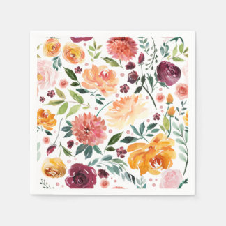 Serviette En Papier Aquarelle Fleurs d'automne Motif automne Thanksgiv