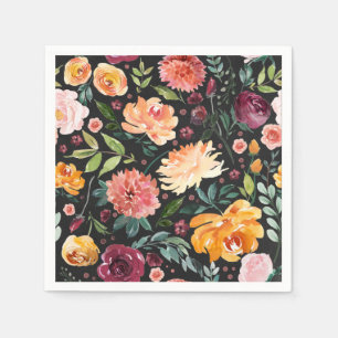 Serviette En Papier Aquarelle Fleurs d'automne Motif Faux Chalkboard