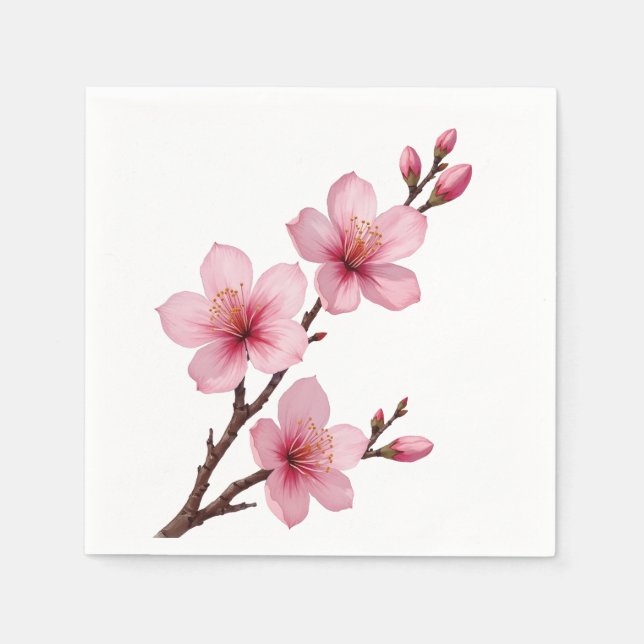 Serviette En Papier Aquarelle Fleurs de cerisier rose blanc (Devant)