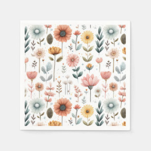 Serviette En Papier Aquarelle Fleurs de printemps Pastel motif floral