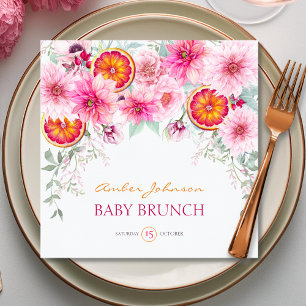 Serviette En Papier Aquarelle Fleurs roses et Baby shower d'agrumes