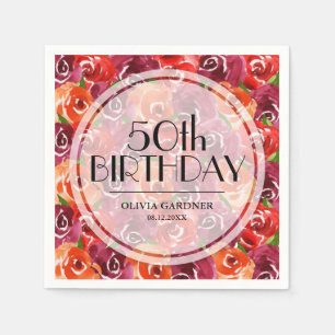 Serviette En Papier Aquarelle Floral 50e anniversaire