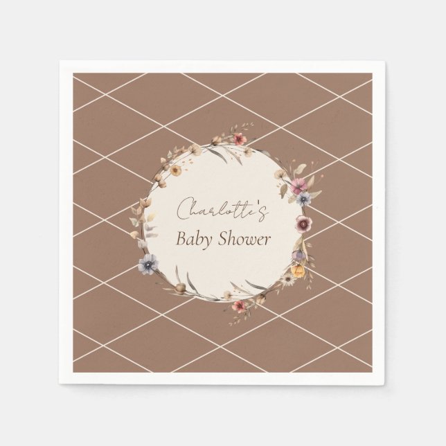Serviette En Papier Aquarelle Floral Baby shower beige serviettes (Devant)