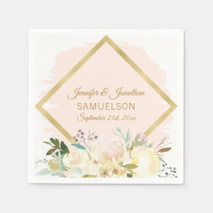 Serviette En Papier Aquarelle Floral Blush Mariage Gold