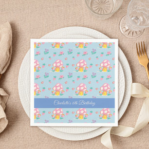 Serviette En Papier Aquarelle Floral Champignons Motif Bleu Anniversai