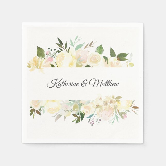 Serviette En Papier Aquarelle Floral Crème rose Mariage de couronne iv (Devant)